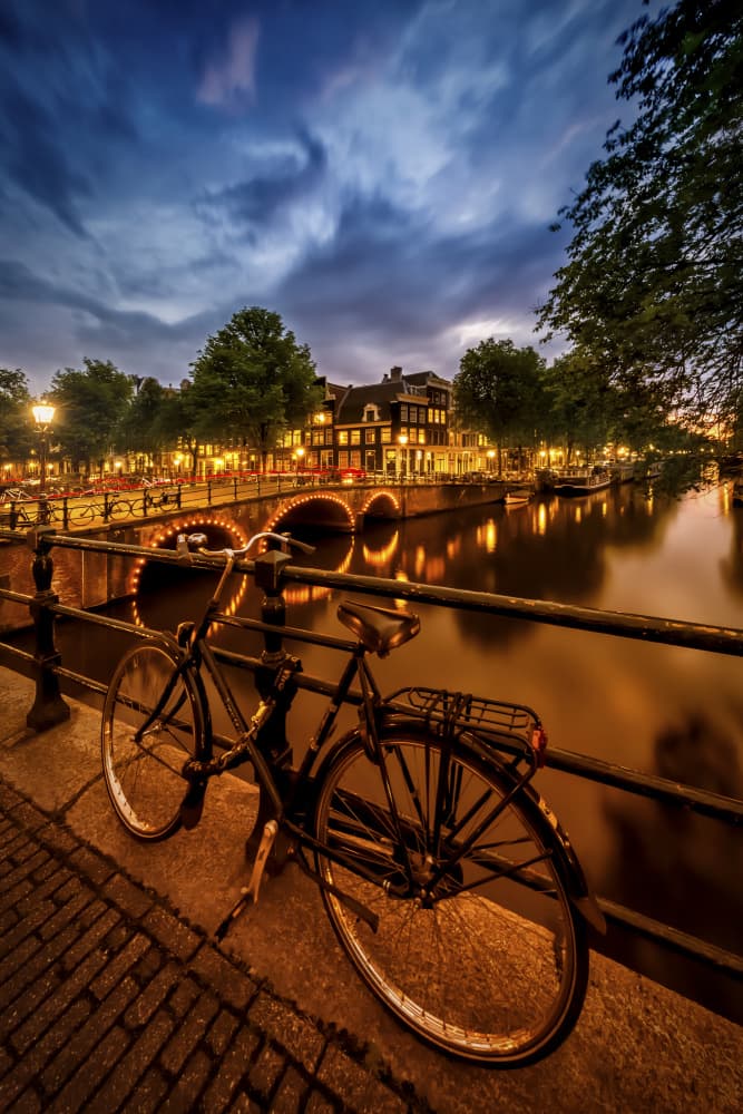 Amsterdam Night Bicycle by Melanie Viola — canvas wall art