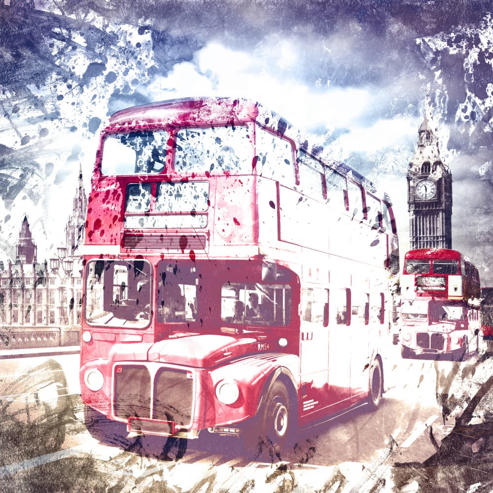 London Bus Splash by Melanie Viola — canvas wall art