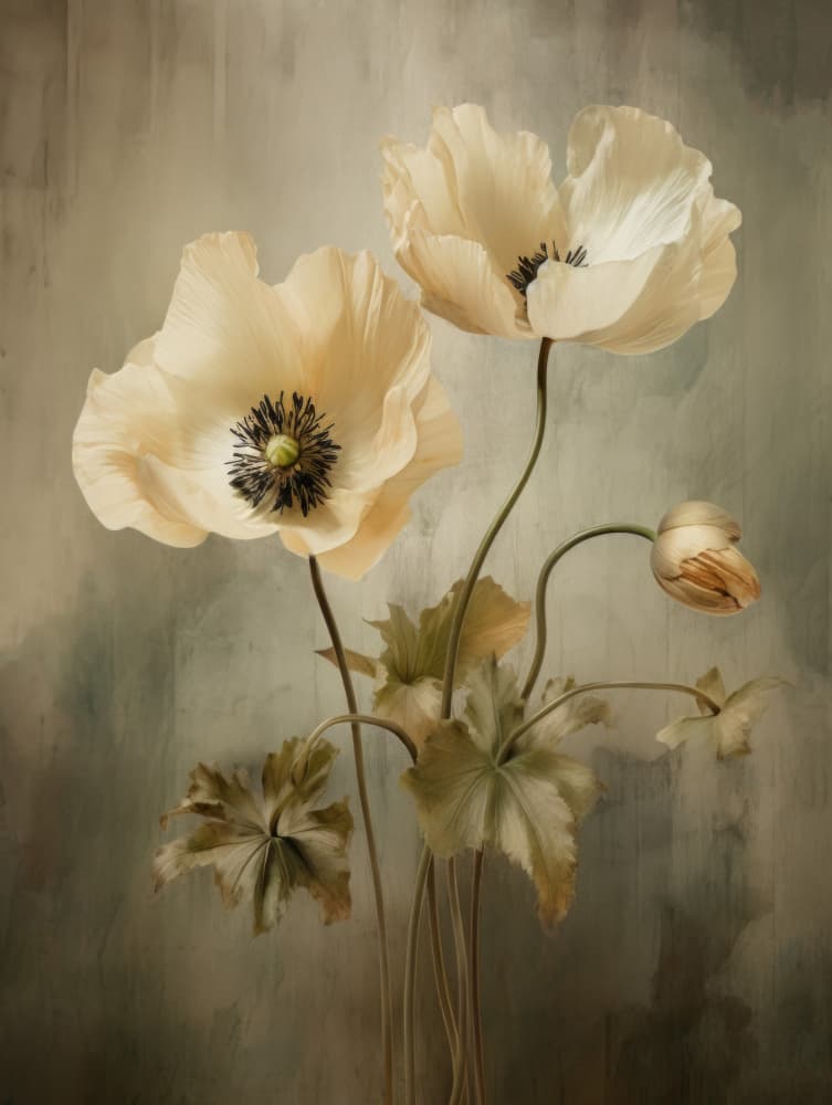 Elegant Cream Poppies by Bilge Paksoylu — canvas wall art