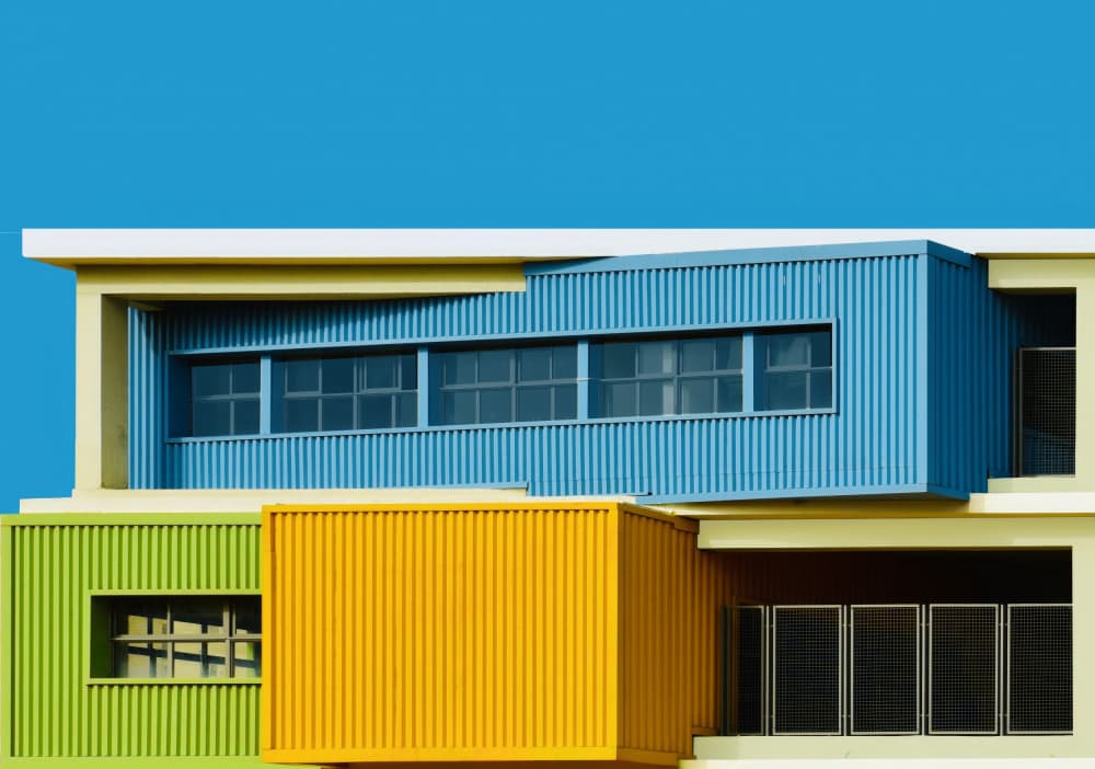 Abstract Color Block Building by Arnon Orbach — canvas wall art