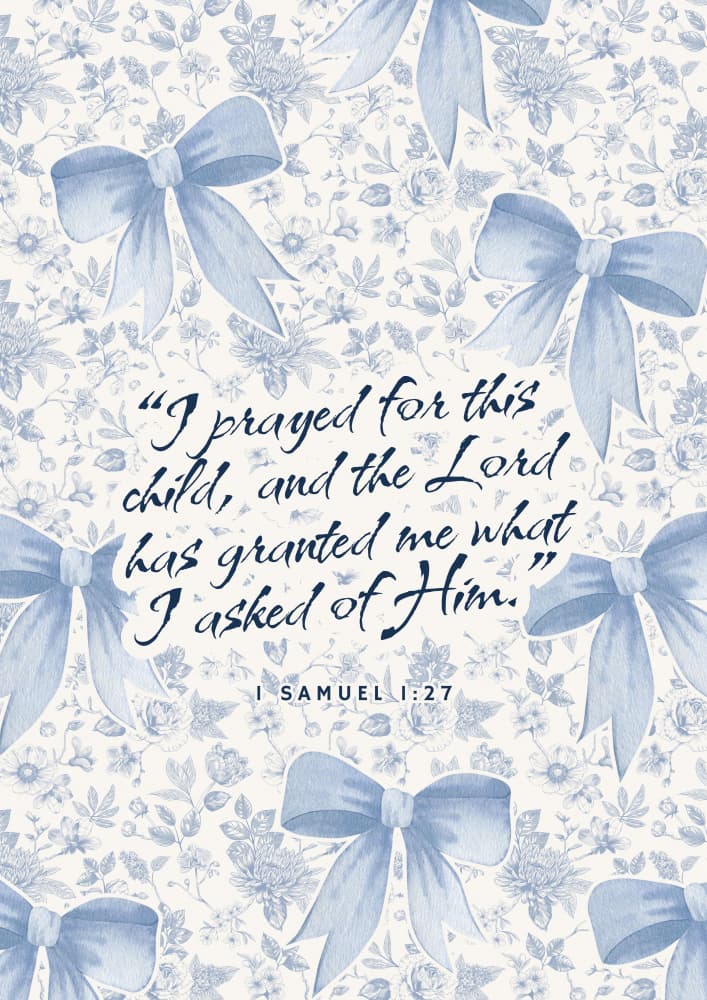 Blue Floral Bows Bible Verse by Saskia Michele — canvas wall art