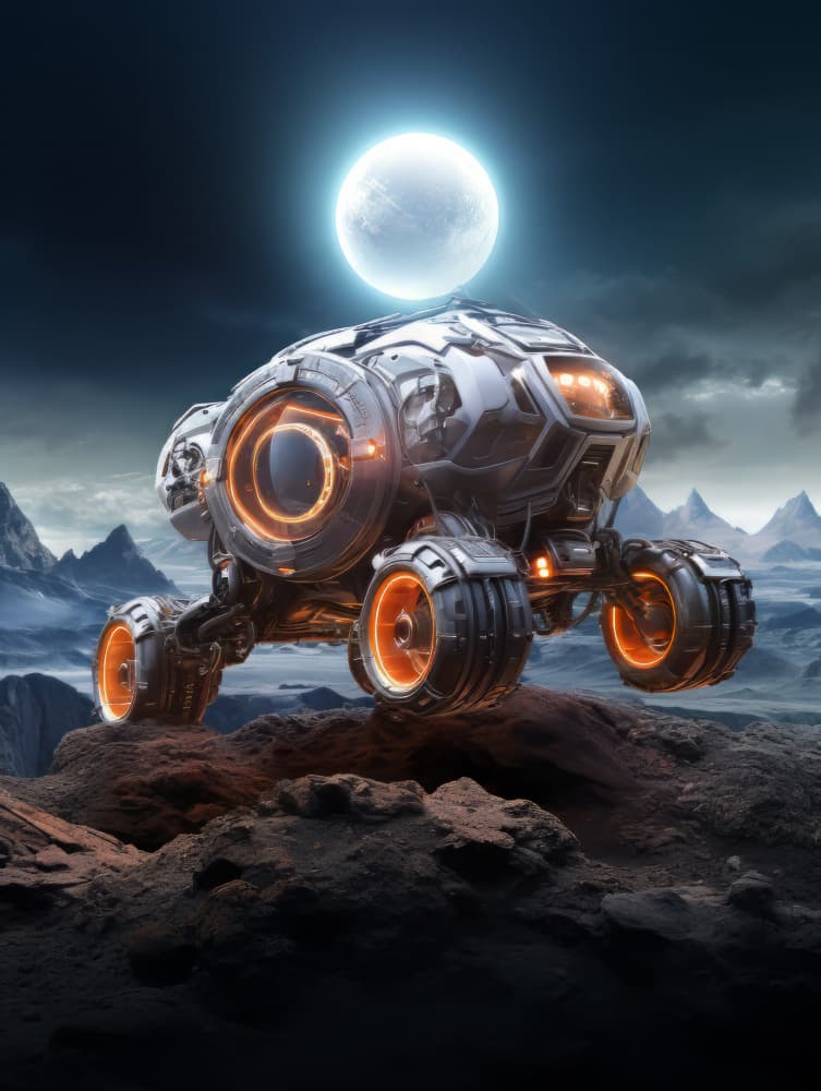 Moonlit Sci-Fi Rover by Bilge Paksoylu — canvas wall art