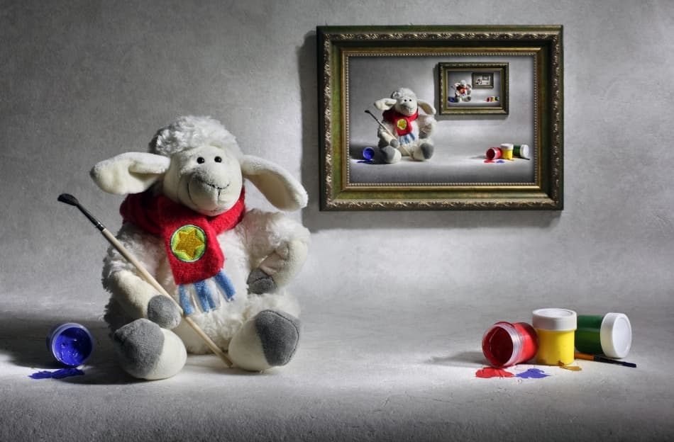 Whimsical Sheep Artist by Victoria Glinka — canvas wall art