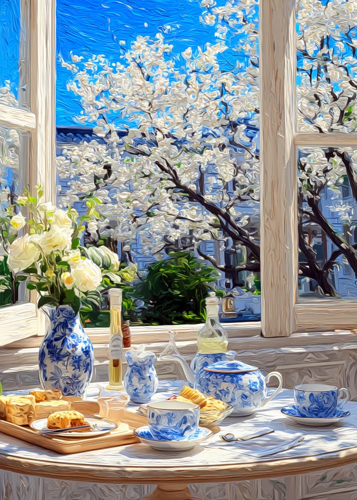 Spring Blossom Tea View by Justyna Jaszke — canvas wall art