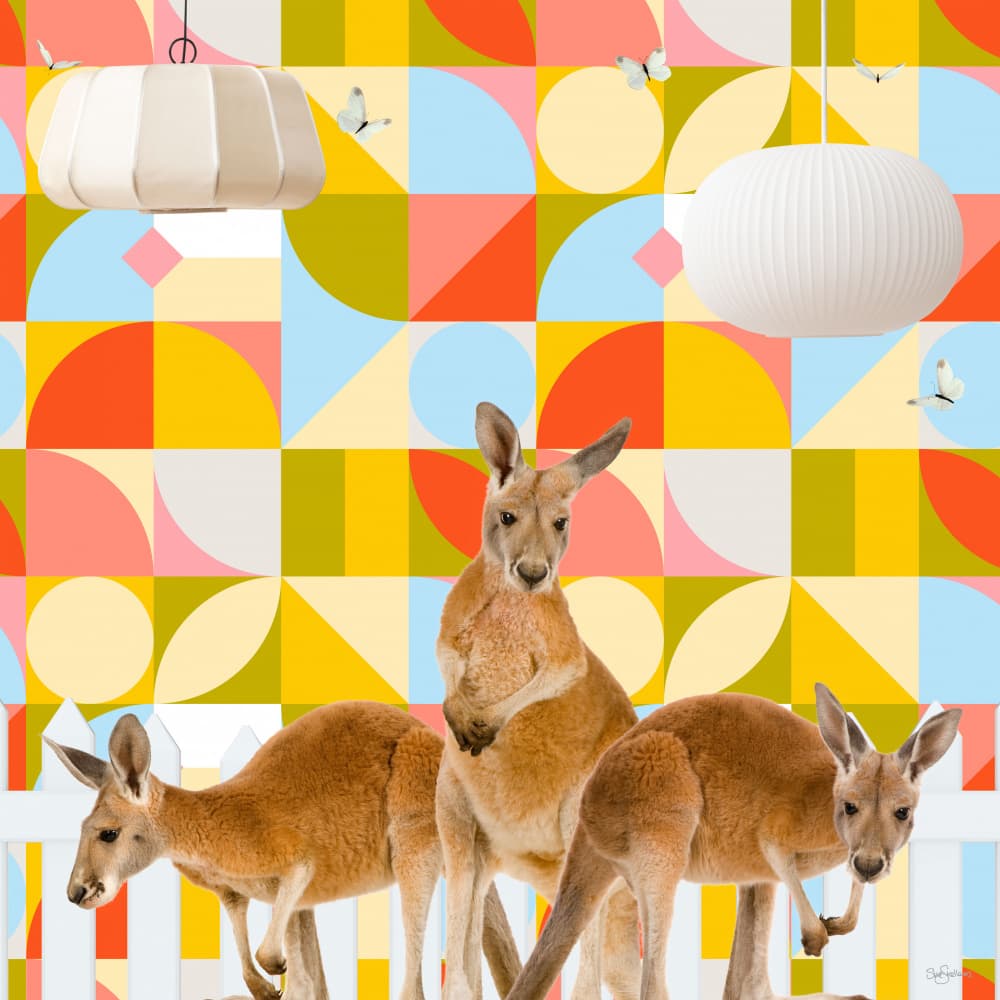 Colorful Geometric Kangaroos by Sue Skellern — canvas wall art