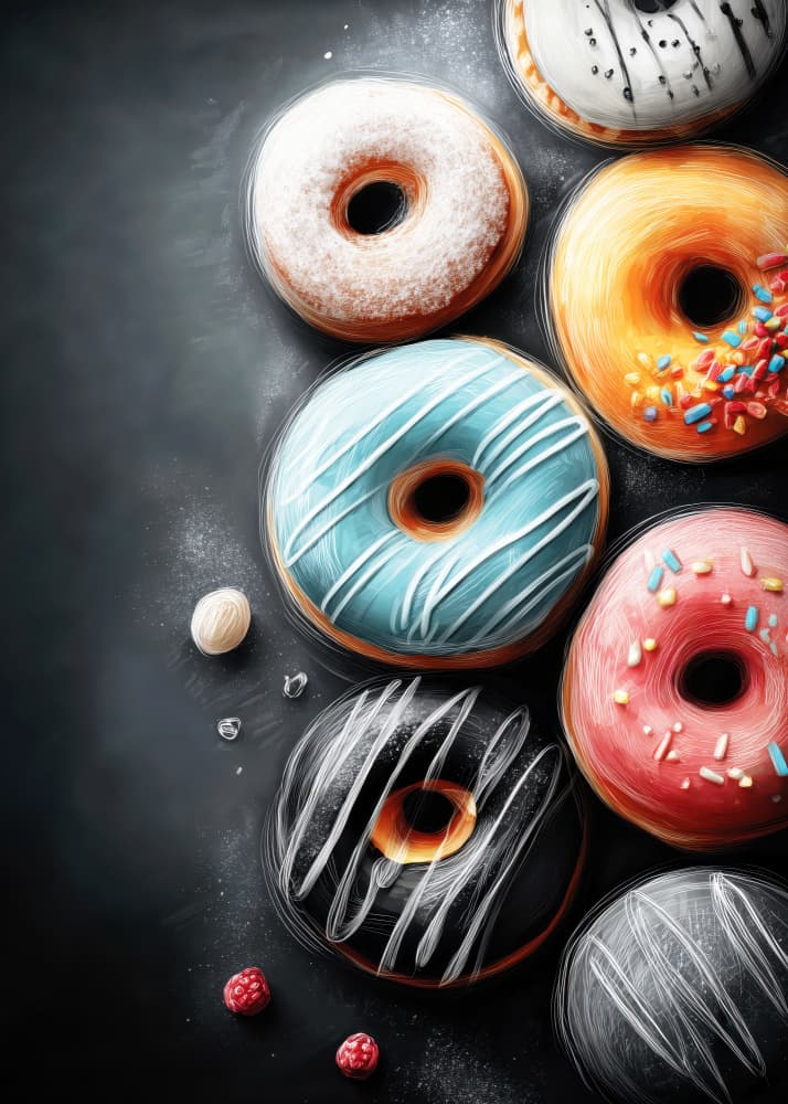Colorful Glazed Donuts by Justyna Jaszke — canvas wall art
