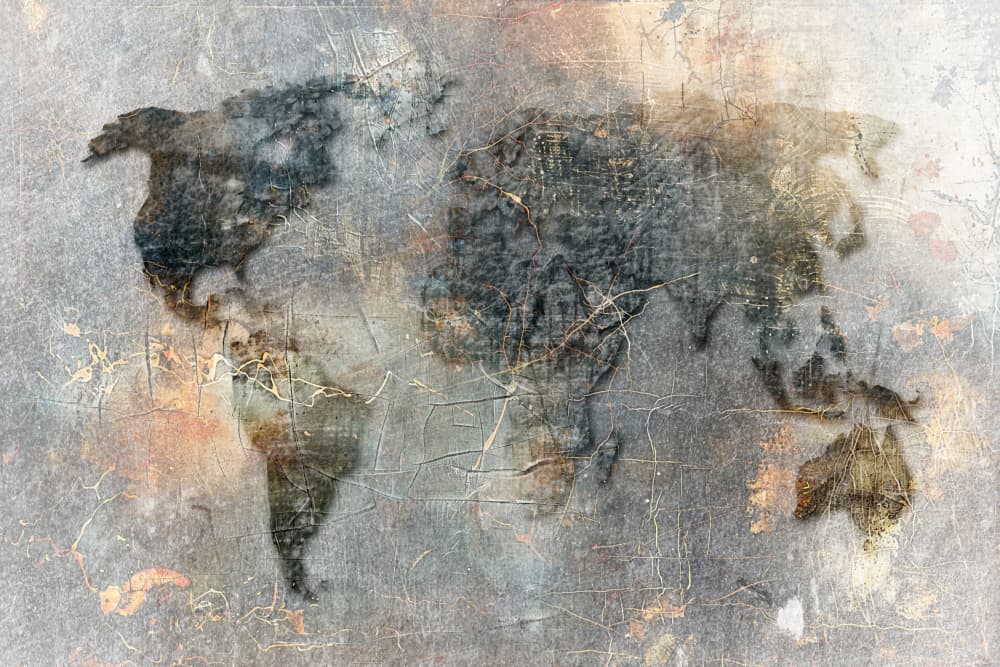 Distressed World Map by Rafal Kulik — canvas wall art