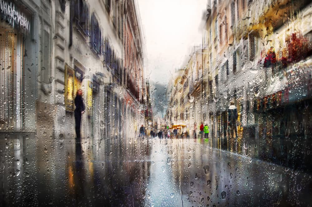 Rainy City Street Reflections by Nicodemo Quaglia — canvas wall art