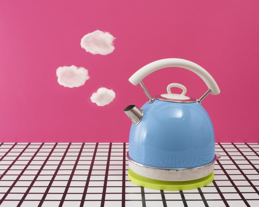 Retro Kettle Pink Clouds by Julia Ramiro — canvas wall art