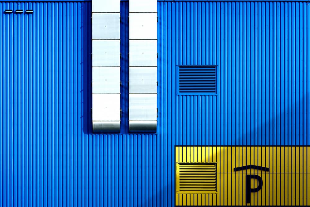 Blue Yellow Parking Structure by Stephan Rückert — canvas wall art