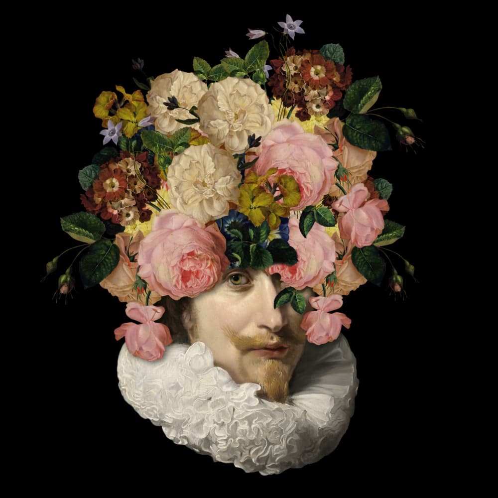 Shakespeare Floral Portrait by Marja van den Hurk — canvas wall art