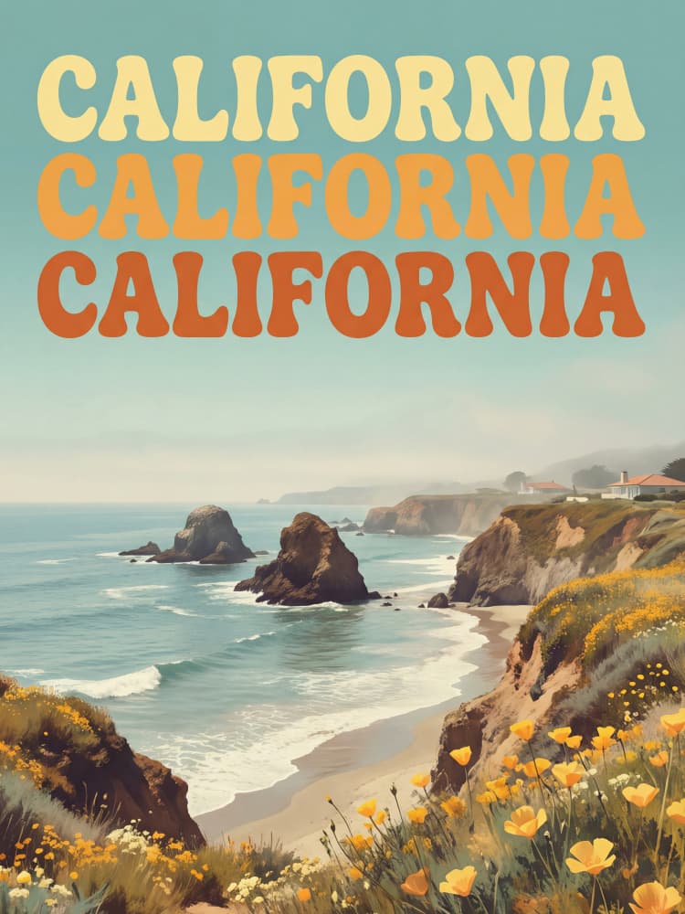 Retro California Coast by Andreas Magnusson — canvas wall art