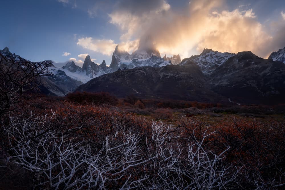 Golden Patagonia Peaks by Yongnan Li (李永男) — canvas wall art