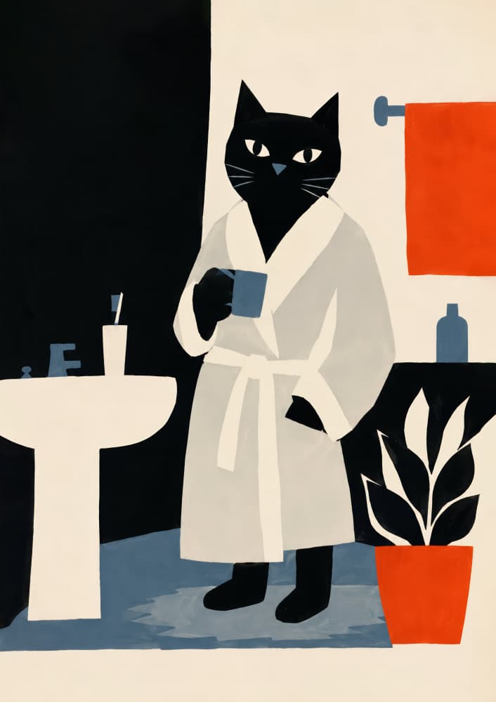 Black Cat Bathrobe by Patryk Krygowski — canvas wall art