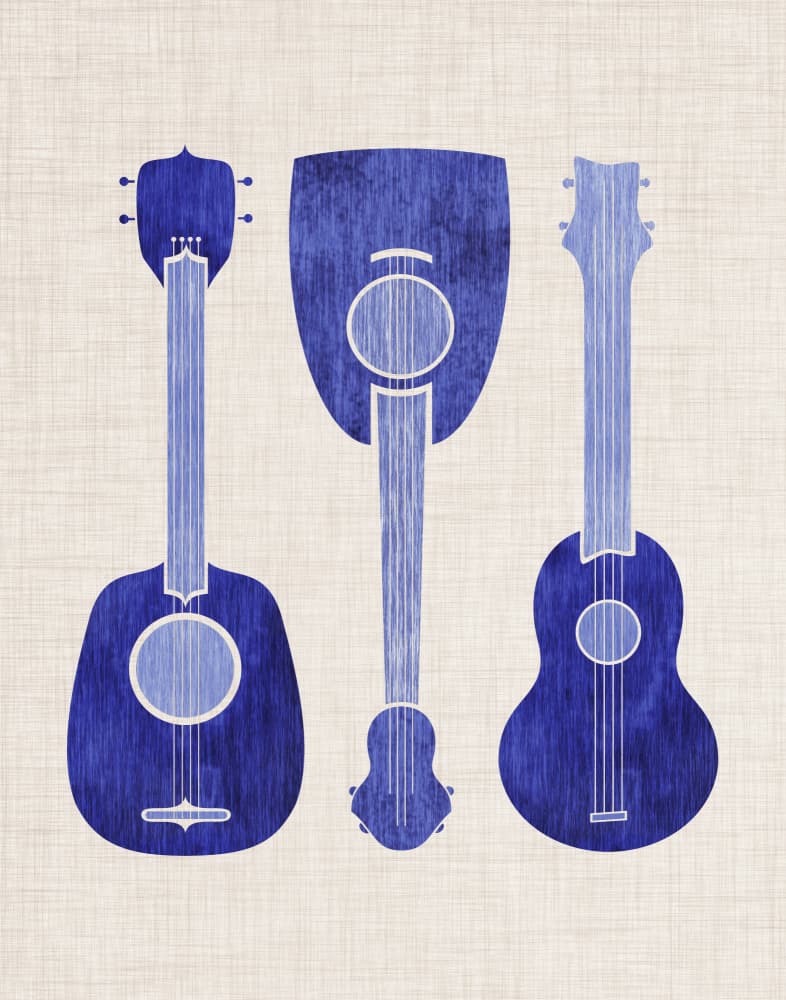 Blue Ukuleles by Kristian Gallagher — canvas wall art