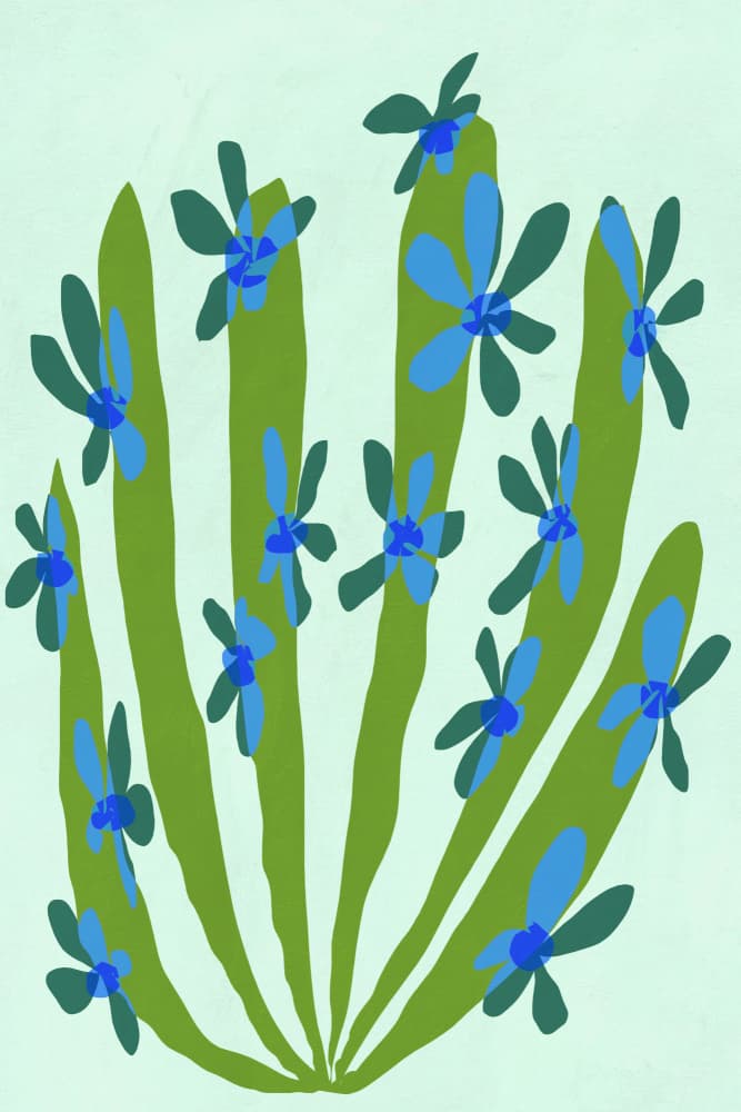Blue Floral Stems by Treechild — canvas wall art