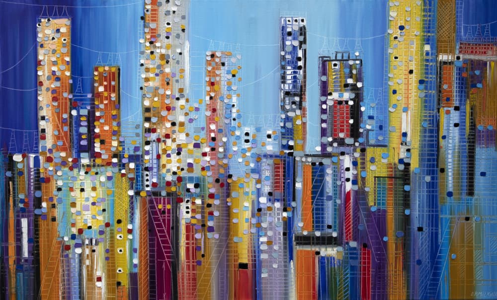 Colorful Urban Skyline by Ekaterina Ermilkina — canvas wall art