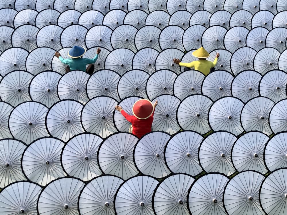 Colorful Hats Umbrella Field by Ajar Setiadi — canvas wall art
