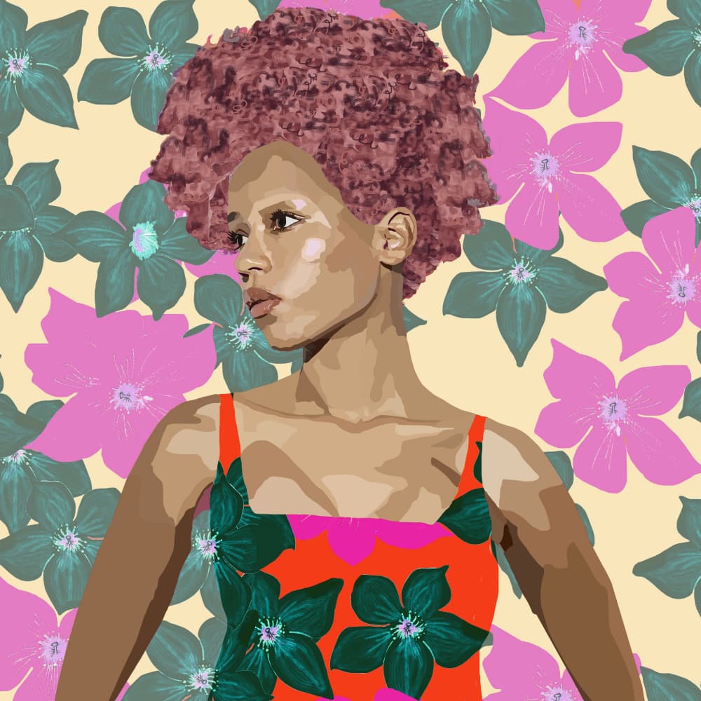 Stylish Floral Afro Woman by Lynnda Rakos — canvas wall art