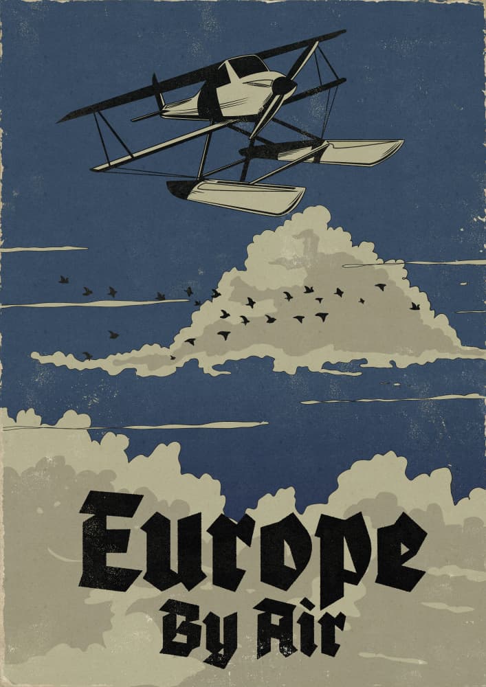 Vintage Biplane Cloud Flight by Nicholas — canvas wall art
