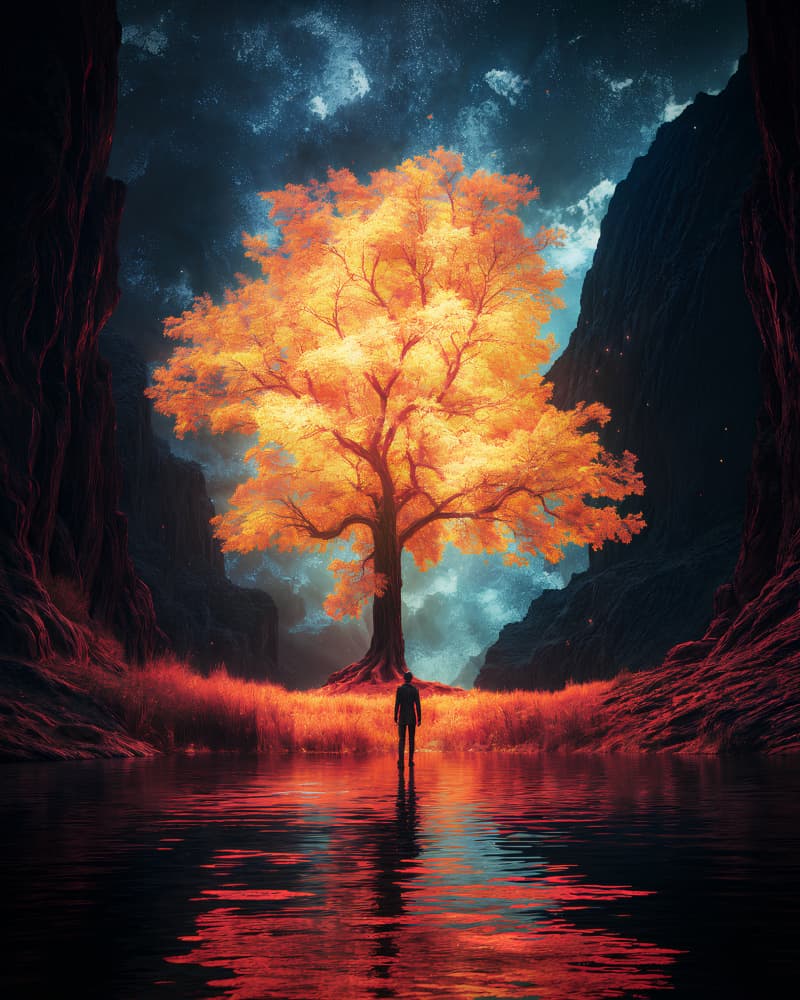 Man Before Glowing Tree by Ritvik takkar — canvas wall art