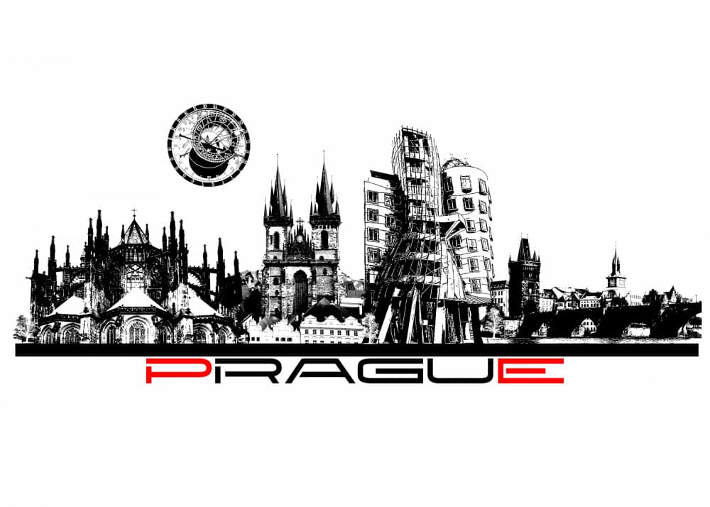 Prague Skyline Illustration by Justyna Jaszke — canvas wall art