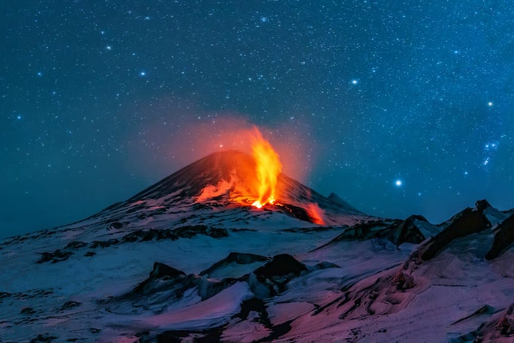 Erupting Winter Volcano by Denis Budkov — canvas wall art