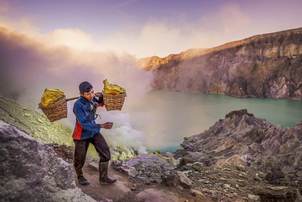 Sulfur Miner Volcanic Landscape by Marco Tagliarino — canvas wall art