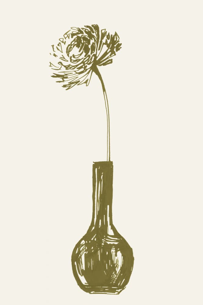 Delicate Olive Flower Vase by Rosana Laiz Blursbyai — canvas wall art