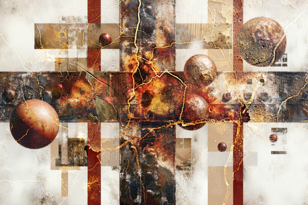 Golden Cracked Spheres by Rafal Kulik — canvas wall art