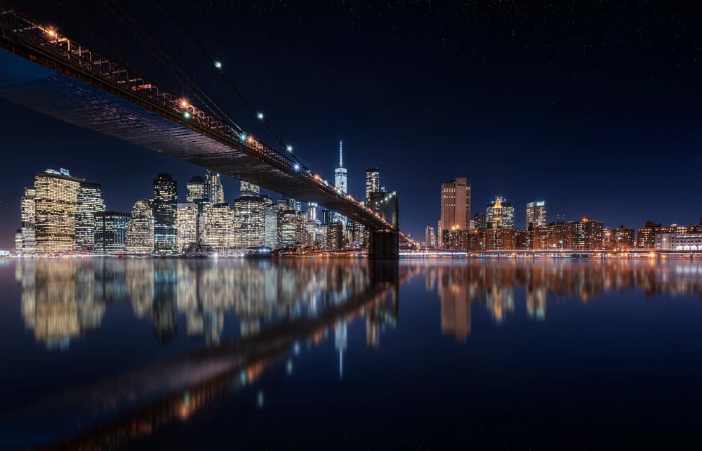 Brooklyn Bridge Night Reflection by Jorge Ruiz Dueso — canvas wall art