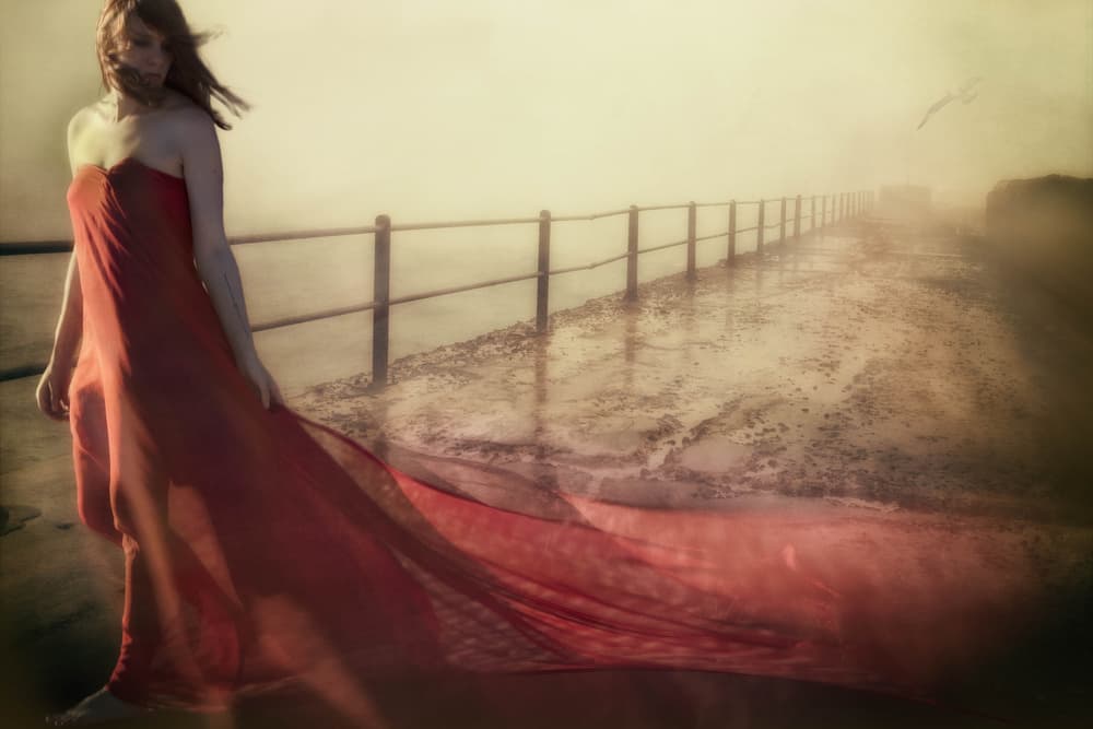 Dreamy Red Dress Walk by Charlaine Gerber — canvas wall art