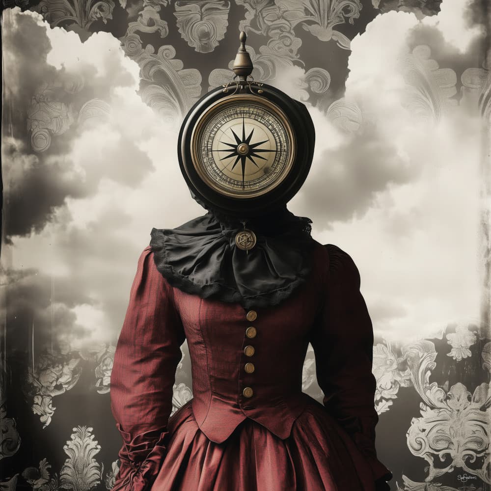 Red Dress Compass Head by Sue Skellern — canvas wall art