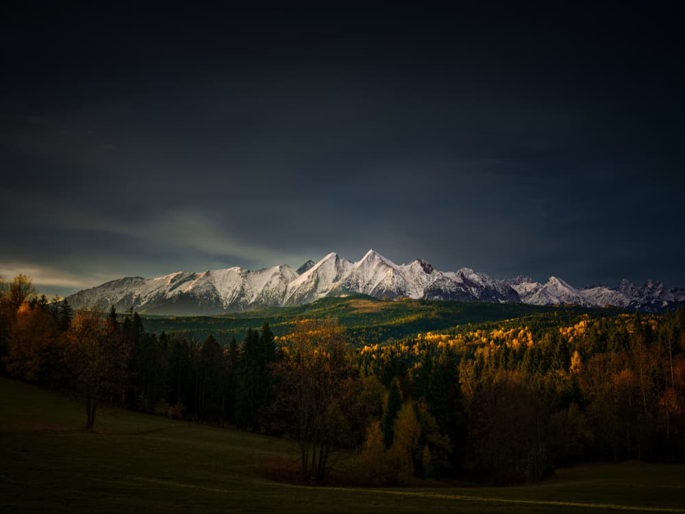Snowy Autumn Peaks by Radek Pohnan — canvas wall art