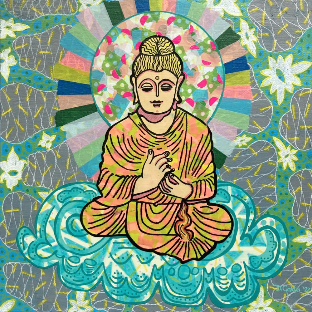 Colorful Meditating Buddha by David Galan — canvas wall art