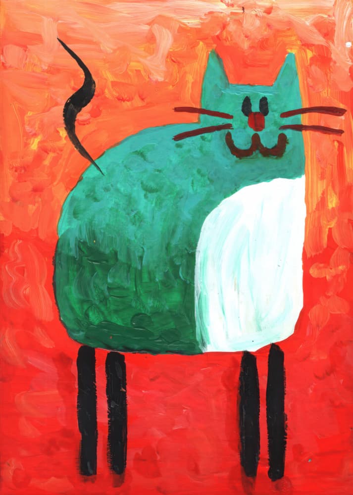 Happy Green Cat by Kulik — canvas wall art