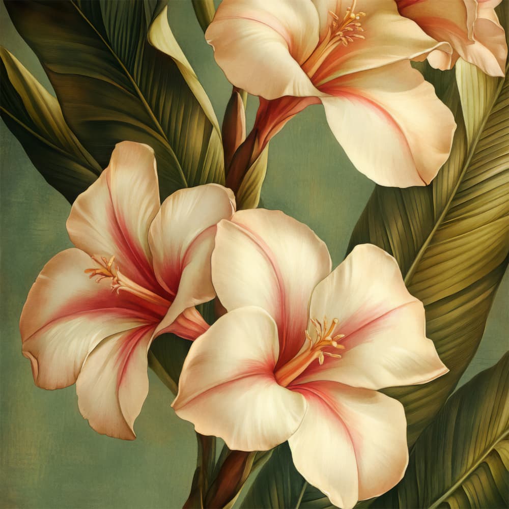 Creamy Pink Tropical Blooms by Bilge Paksoylu — canvas wall art