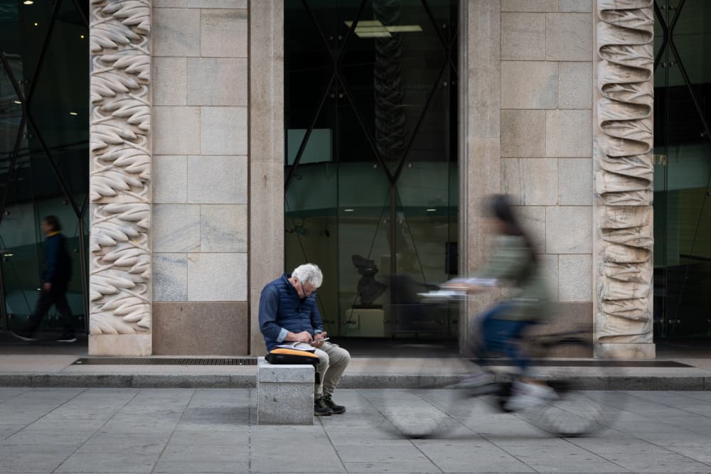 Focused Man Blurred Cyclist by Martin Agius — canvas wall art