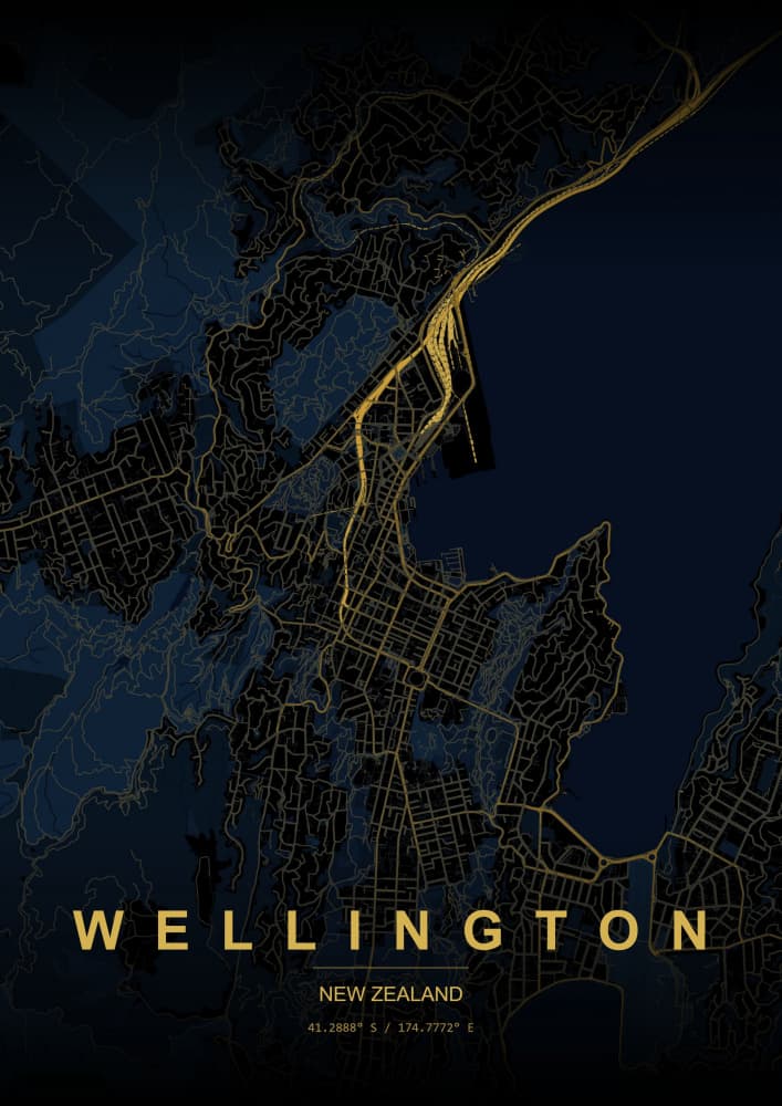 Wellington Gold Map by HUGO — canvas wall art