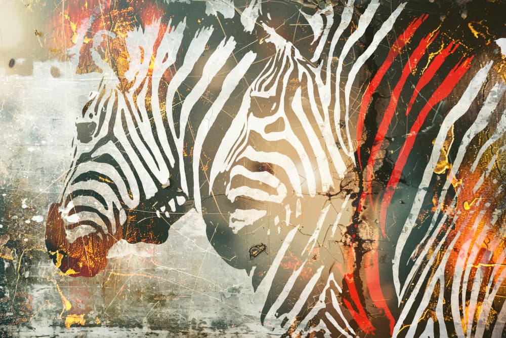 Red Stripe Zebra Grunge by Rafal Kulik — canvas wall art