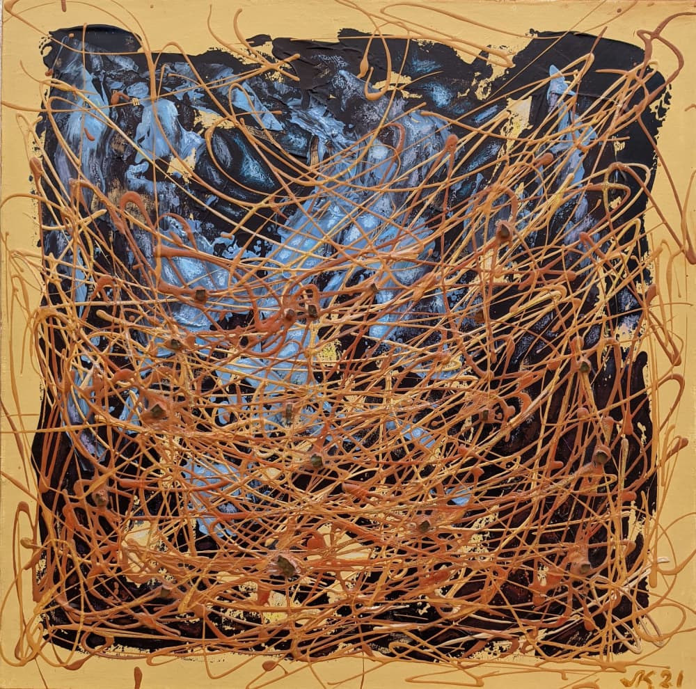 Golden Tangled Lines by Lena Kolambet — canvas wall art