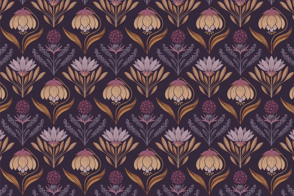 Elegant Plum Floral Pattern by Aia Ueno — canvas wall art