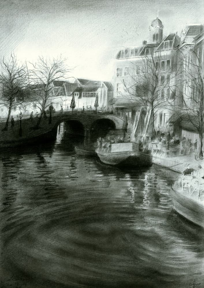 City Canal Drawing by Corné Akkers — canvas wall art