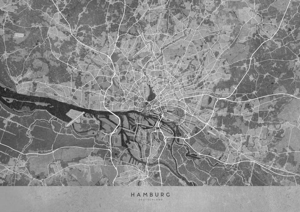 Hamburg Germany Urban Map by Rosana Laiz Blursbyai — canvas wall art
