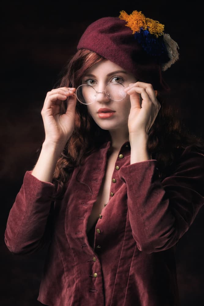 Mysterious Woman Round Glasses by Jan Slotboom — canvas wall art