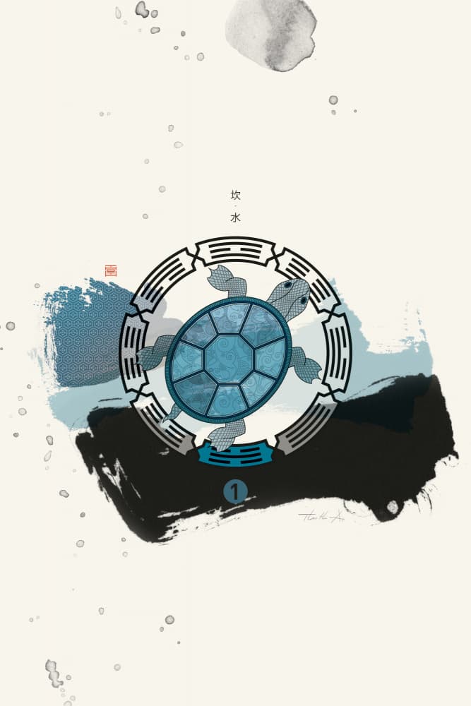Blue Ink Turtle Circle by Thoth Adan — canvas wall art