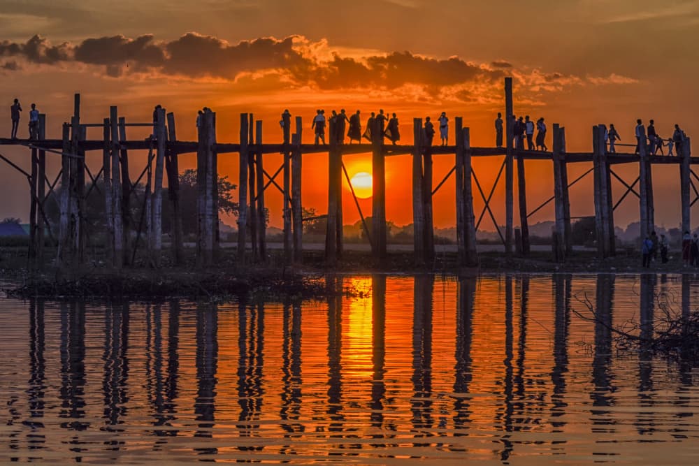 U Bein Sunset Reflections by Jiahong Zeng — canvas wall art