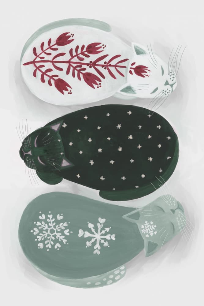 Festive Winter Cats by Rosana Laiz Blursbyai — canvas wall art