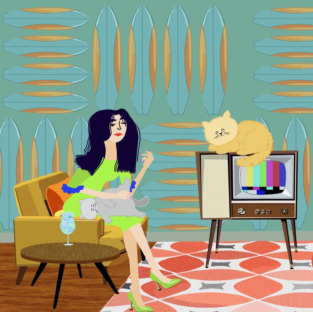 Retro Lounge Cats by Lynnda Rakos — canvas wall art