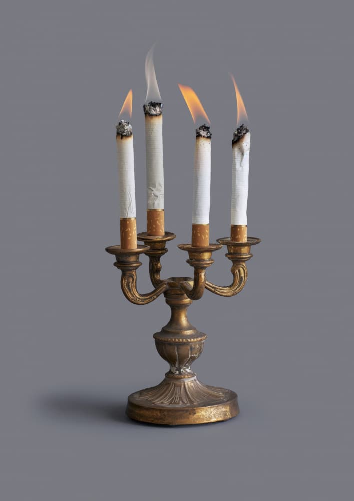 Burning Cigarettes Candelabra by Artem Pozdniakov — canvas wall art